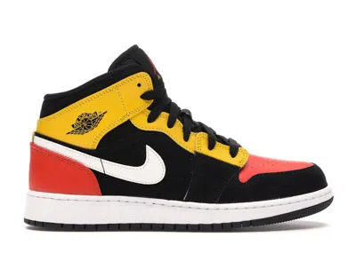 Pre-owned Jordan 1 Mid Team Orange Sneakers In Black/amarillo/white