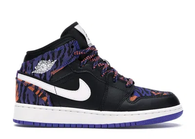 Pre-owned Jordan 1 Mid Tiger Stripe Sneakers In Black/white/rush Violet