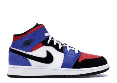 Pre-owned Jordan 1 Mid Top 3 Sneakers In White/black/hyper Royal