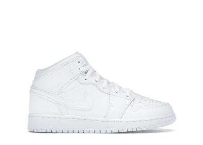 Pre-owned Jordan 1 Mid Triple Sneakers In White