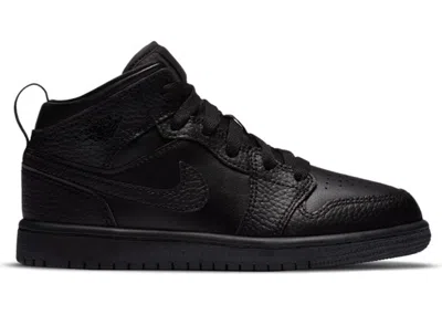 Pre-owned Jordan 1 Mid Triple Tumbled Leather Sneakers In Black