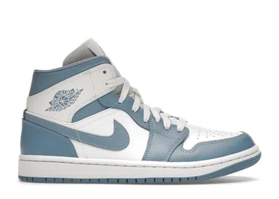 Pre-owned Jordan 1 Mid Unc (2022) (women's) Sneakers In White/worn Blue/sail