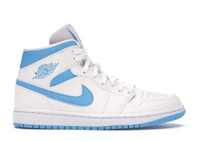 Pre-owned Jordan 1 Mid Unc (women's) Sneakers In White/dark Powder Blue