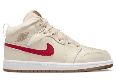 Pre-owned Jordan 1 Mid Utility Fleece Sneakers In Pearl White/racer Blue/dark Driftwood