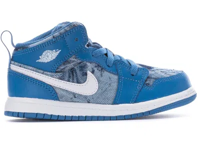 Pre-owned Jordan 1 Mid Washed Denim Sneakers In Dutch Blue/white