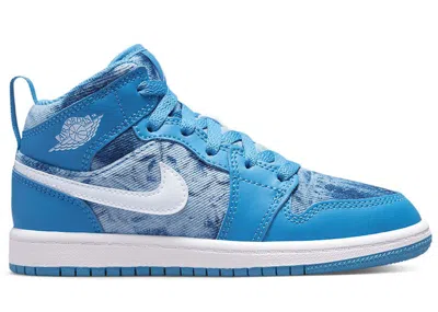 Pre-owned Jordan 1 Mid Washed Sneakers In Harbor Blue/denim/white