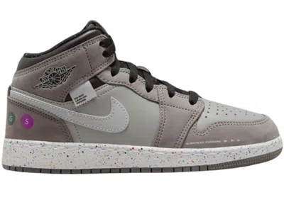 Pre-owned Jordan 1 Mid Wings Nyc Subway Sneakers In Gunsmoke/matte Silver/black