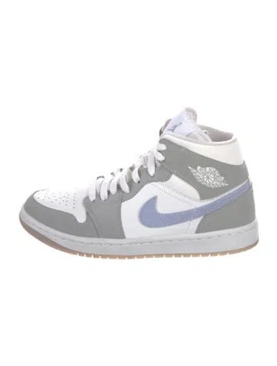 Pre-owned Jordan 1 Mid Wolf Grey Aluminum Athletic Sneakers In White