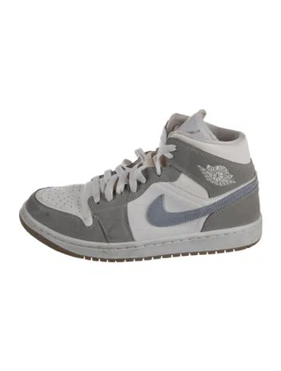 Pre-owned Jordan 1 Mid 'wolf Grey Aluminum' Athletic Sneakers In White