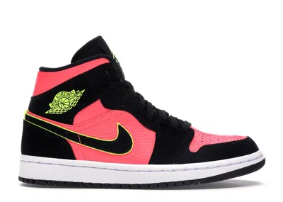 Pre-owned Jordan 1 Mid (women's) Sneakers In Black/volt/hot Punch In Multi