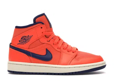 Pre-owned Jordan 1 Mid (women's) Sneakers In Turf Orange/blue Void/light Cream