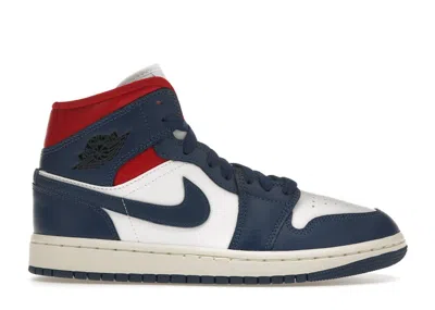 Pre-owned Jordan 1 Mid (women's) Sneakers In White/french Blue/gym Red