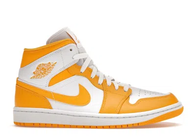 Pre-owned Jordan 1 Mid (women's) Sneakers In White/university Gold