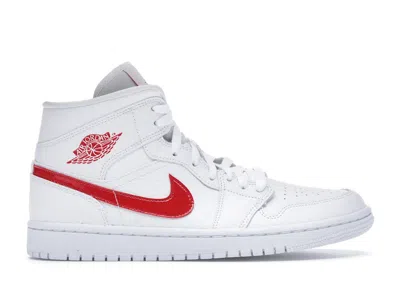 Pre-owned Jordan 1 Mid (women's) Sneakers In White/university Red