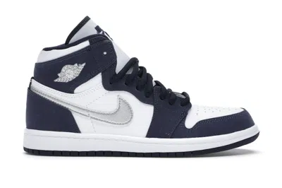 Pre-owned Jordan 1 Retro High Co.jp Sneakers In White/metallic Silver/midnight Navy Blue In Multi