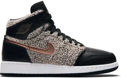 Pre-owned Jordan 1 Retro High Fleece Sneakers In Black/metallic Red Bronze/white In Multi