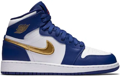 Pre-owned Jordan 1 Retro High Gold Medal Sneakers In Deep Royal Blue/metallic Gold Coin/white
