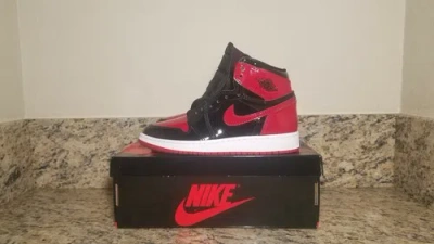Pre-owned Jordan 1 Retro High Og Patent Bred Size 8 [555088-063] Brand New, Ds 2022 In Red