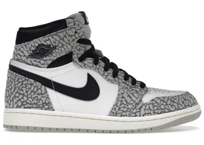Pre-owned Jordan 1 Retro High Og White Cement Sneakers In Tech Grey/muslin/black