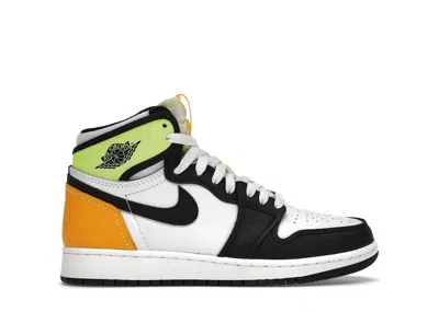 Pre-owned Jordan 1 Retro High University Gold Sneakers In White/black/volt