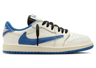 Pre-owned Jordan 1 Retro Low Og Sp Fragment X Travis Scott Military Blue Sneakers In Sail/black/muslin In Multi
