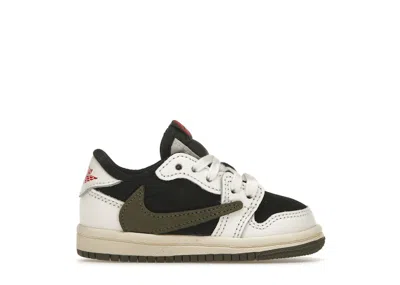 Pre-owned Jordan 1 Retro Low Og Sp Travis Scott Olive Sneakers In Sail/university Red/black