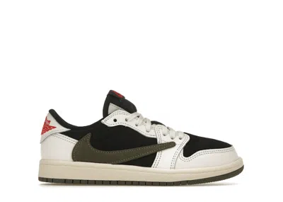 Pre-owned Jordan 1 Retro Low Og Sp Travis Scott Olive Sneakers In Sail/university Red/black