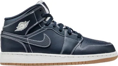 Pre-owned Jordan 1 Retro Mid Derek Jeter Re2pect Sneakers In Obsidian/white/gum Light Brown