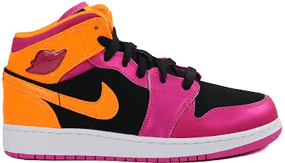 Pre-owned Jordan 1 Retro Mid Sneakers In Black/fusion Pink/bright Citrus