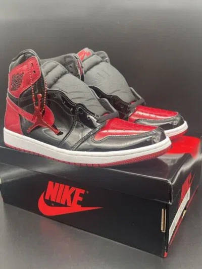 Pre-owned Jordan 1 Retro Og High Patent Bred Size 9.5m 555088-063 Brand Fast Shipping In Red