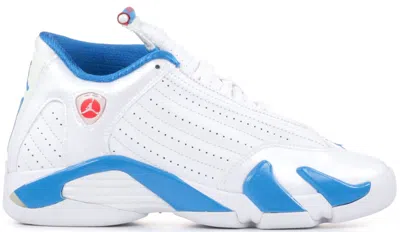 Pre-owned Jordan 14 Retro Sneakers In White/siren Red/neptune Blue