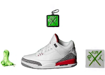 Pre-owned Jordan 3 Retro Hall Of Fame (sneaker Politics Special Release) Sneakers In White/fire Red/cement Grey In Multi