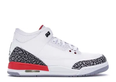 Pre-owned Jordan 3 Retro Hall Of Fame Sneakers In White/fire Red/cement Grey