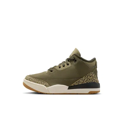 Jordan 3 Retro "medium Olive" Little Kids' Shoes In Animal Print
