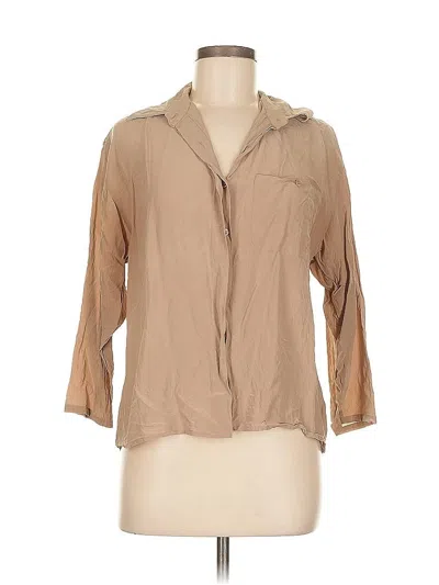 Pre-owned Jordan 3/4 Sleeve Silk Top Tan Collared Neckline Tops