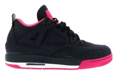 Pre-owned Jordan 4 Retro Denim Sneakers In Dark Obsidian/vivid Pink/white