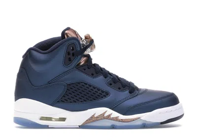 Pre-owned Jordan 5 Retro Bronze Sneakers In Obsidian/white/metallic Red Bronze In Multi