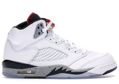 Pre-owned Jordan 5 Retro Cement Sneakers In White/university Red/black