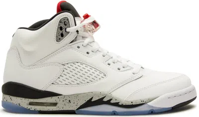 Pre-owned Jordan 5 Retro Cement Sneakers In White/university Red/black