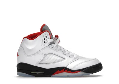 Pre-owned Jordan 5 Retro Fire Red Silver Tongue (2020) Sneakers In White/black/metallic Silver