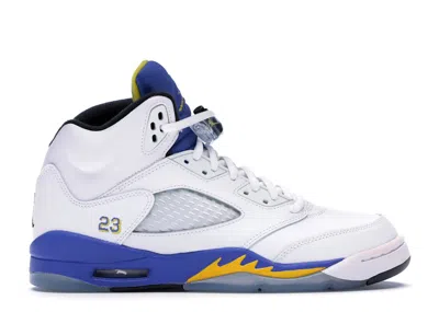 Pre-owned Jordan 5 Retro Laney (2013) Sneakers In White/varsity Mz/varsityy Royal
