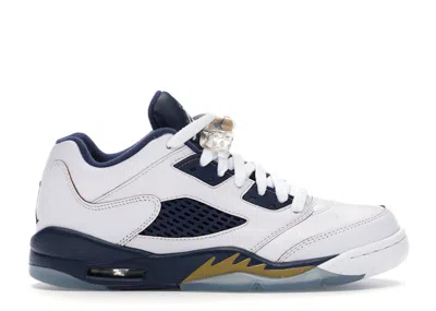 Pre-owned Jordan 5 Retro Low Dunk From Above Sneakers In White/metallic Gold Star/midnight Navy Blue In Multi