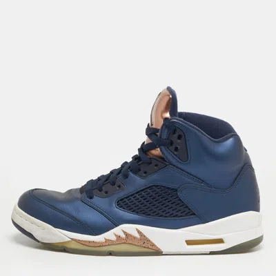 Pre-owned Jordan 5 Retro Size 43 Blue/bronze Leather High Top Sneakers