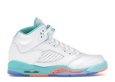 Pre-owned Jordan 5 Retro Sneakers In White/crimson Pulse/light Aqua