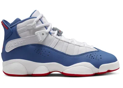 Pre-owned Jordan 6 Rings True Blue Sneakers In White/university Red/light Steel Grey
