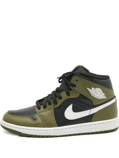 Pre-owned Jordan Air  1 High Leather Sneakers In Green