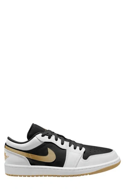 Jordan Air  1 Low Sneaker In White/metallic Gold/black