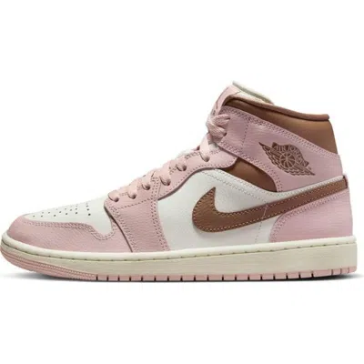 Jordan Nike Air  1 Mid Sneakers In Pink In Archeo Brown/pink Oxford/sail
