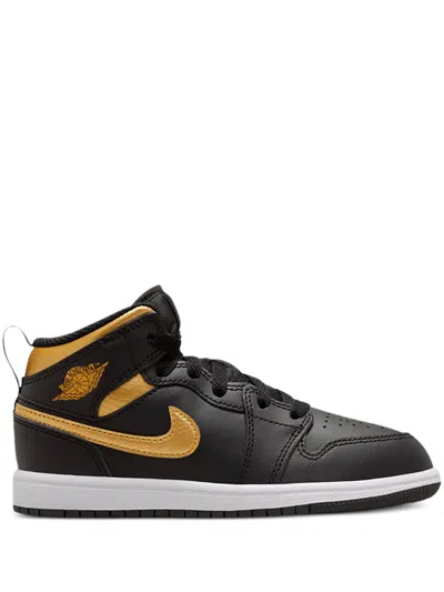 Jordan Kids' Air  1 Mid "black/white/metallic Gold" Sneakers