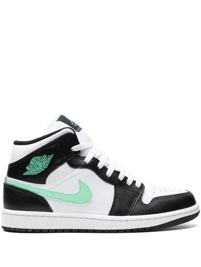 Jordan Air  1 Mid "green Glow" Sneakers In Black